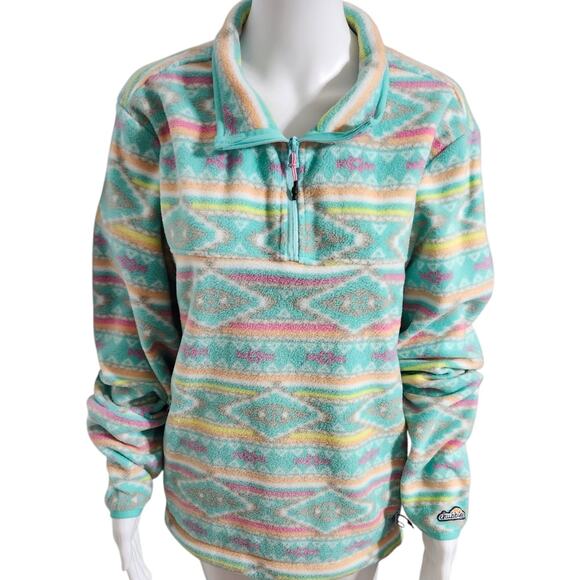 Chubbies Sweatshirt Mens Large Bright 1/4 Zip Pullover Tribal Fleece Commander N - Picture 4 of 9